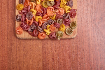 Multi Colored Italian pasta. Dry Italian pasta in colors