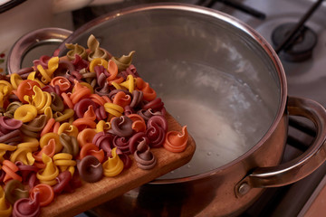 Multi Colored Italian pasta. Dry Italian pasta in colors