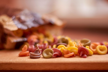 Multi Colored Italian pasta. Dry Italian pasta in colors