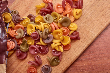 Multi Colored Italian pasta. Dry Italian pasta in colors