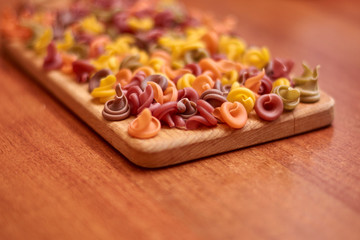 Multi Colored Italian pasta. Dry Italian pasta in colors