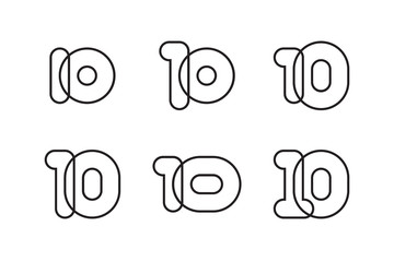 Set of linear numbers 10, vector rounded figures