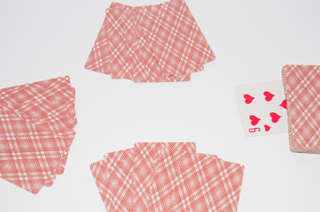 Playing cards on white background, winning combination, copy space for text.