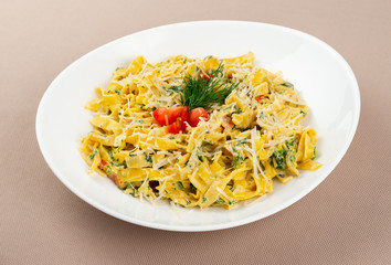 pasta with cheese in a white plate
