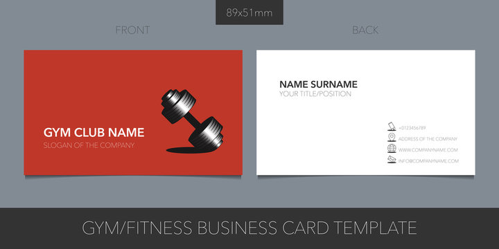 Sport club, gym vector layout of business card with logo, icon and template corporate details