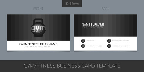 Gym, sport club vector business card template with corporate logo, icon and contact details