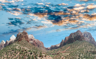 Mountains of Zion National Park, Utah. Aerial view in summer