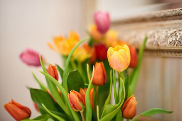 Spring bouquet of colorful tulips.