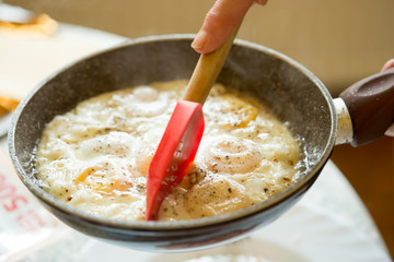 Fried egg on pan 