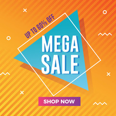 Mega sale banner with modern memphis background