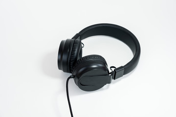 black headphone on white screen isolated
