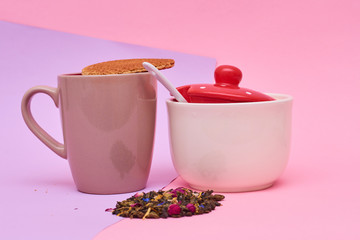 Cup of tea, Sugar bowl and waffles