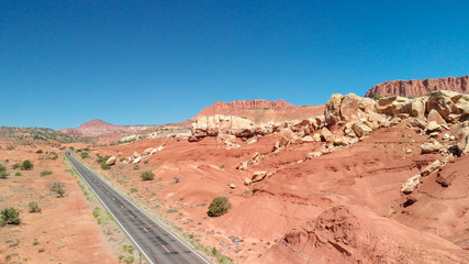 Capitol Reef National Park on a sunny summer day, aerial view