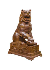 Chinese Style Antique Lion Sculpture Isolated