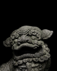Chinese Style Antique Lion Sculpture Dark Background