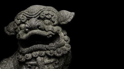 Chinese Style Antique Lion Sculpture Dark Background