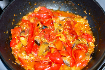 frying pan with vegetables