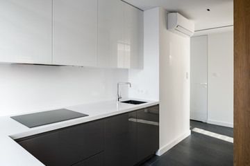 Home interior with minimalist kitchen