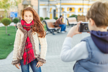 Adorable kids tourists sightseeing