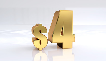 4 dollar price symbol. red text number 3d render with dollar sign on white background - Illustration
