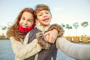 Adorable kids tourists sightseeing