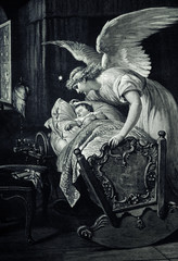 In the morning - Illustration from 1884, Guardian angel, - 256441726
