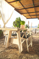 Therase table on the morning sun
