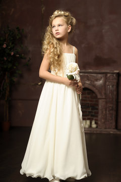princess blonde in white victorian dress