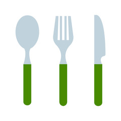 Cutlery with green handgrip vector flat isolated