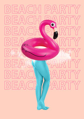 Lets go to the beach party. Woman legs and swimming circle in the form of flaminco as a body....