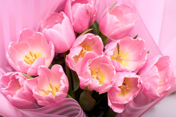 Blooming Tulip Flower. Bouquet of pink tulips