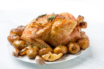 Whole Roast Chicken with New Potatoes and Spices