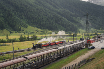 Steam train in Oberwald, Furka