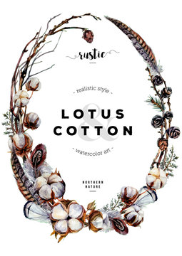 Watercolor Cotton Oval Wreath