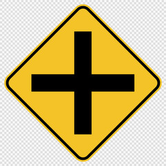 Crossroads Junction Traffic Road Sign on transparent background