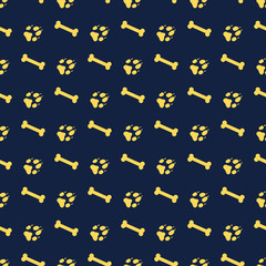 Seamless pattern with bones, dog tracks.