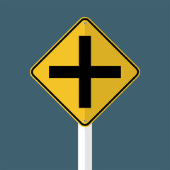 Crossroads Junction Traffic Road Sign isolated on grey sky background.Vector illustration