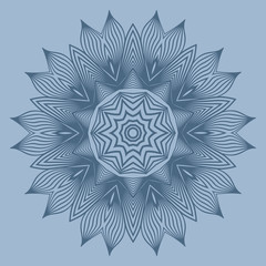 Ornamental Circle Pattern. Hand Draw Mandala. Vintage Decorative Elements. Vector Illustration. Anti-Stress Therapy Pattern. Pastel blue color.