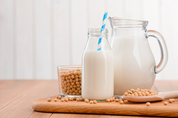 Jug and bottle of soymilk