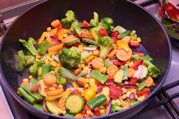A mixture of frozen different vegetables