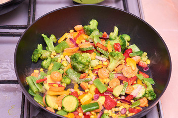 A mixture of frozen different vegetables