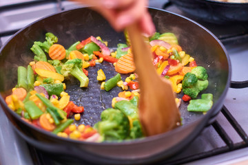 A mixture of frozen different vegetables