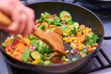 A mixture of frozen different vegetables