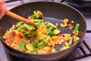 A mixture of frozen different vegetables