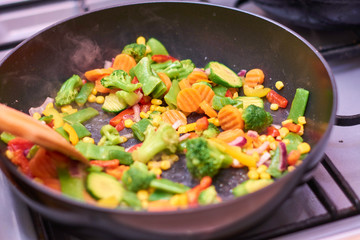 A mixture of frozen different vegetables