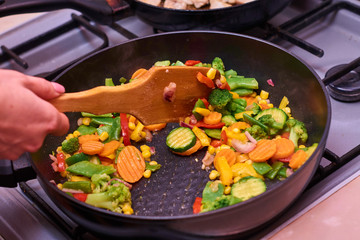 A mixture of frozen different vegetables