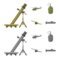 Isolated object of weapon and gun logo. Collection of weapon and army stock vector illustration.