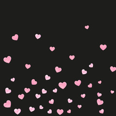 Wedding glitter confetti with hearts on isolated back. Shiny random sequins with metallic sparkles. Design with pink wedding glitter for party invitation, bridal shower and save the date invite.