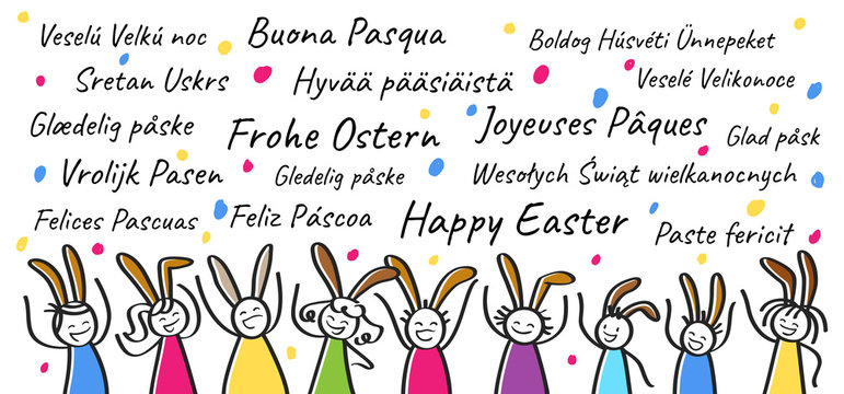 Frohe Ostern in verschiedenen Sprachen, Strichm&auml;nnchen