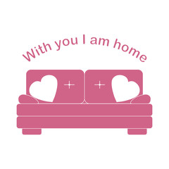 Sofa, pillows in heart shape Valentine's day